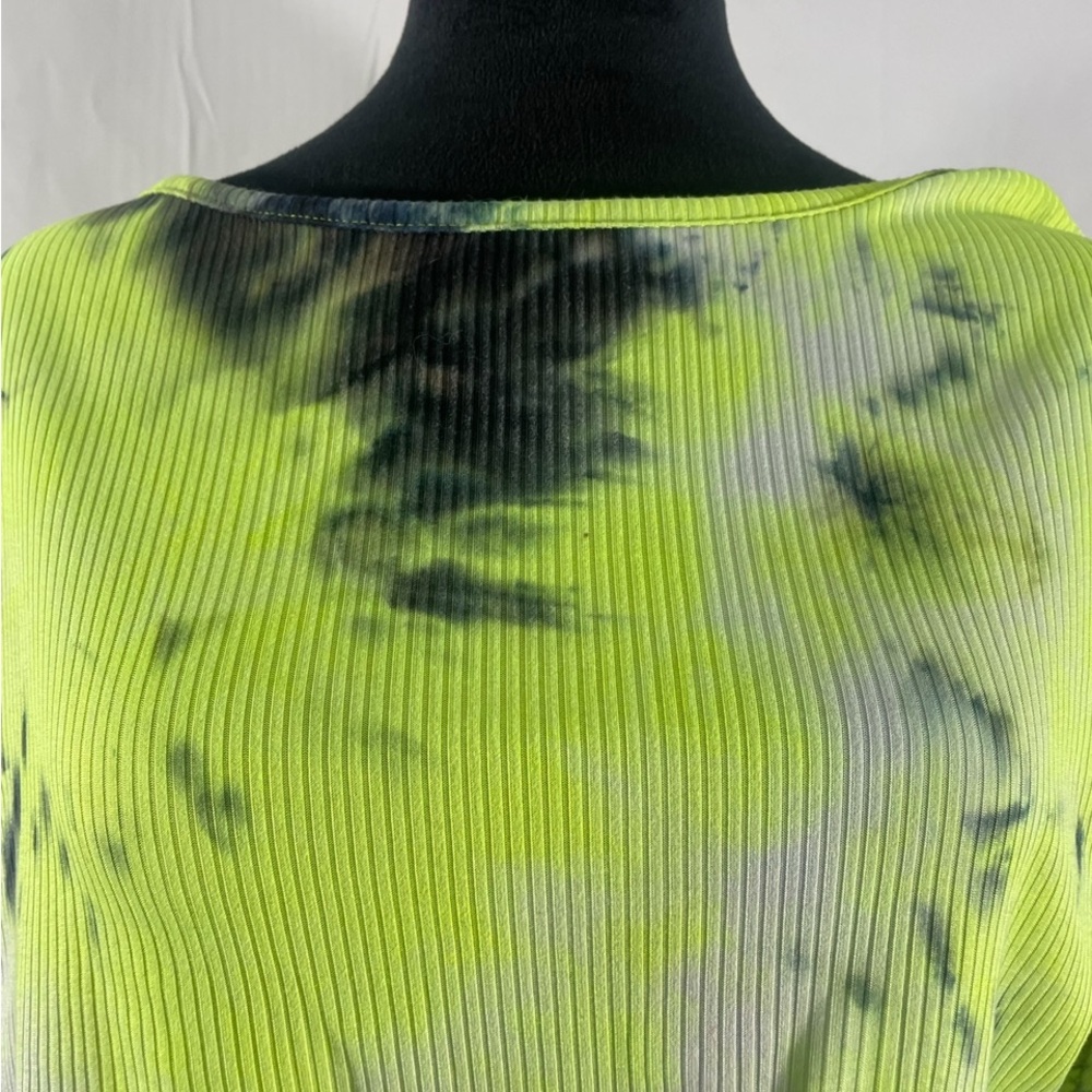 Tie dye maxi dress black, lime,neon yellow, cut out front tie, 
Mid sleeve,Large - Picture 4 of 8